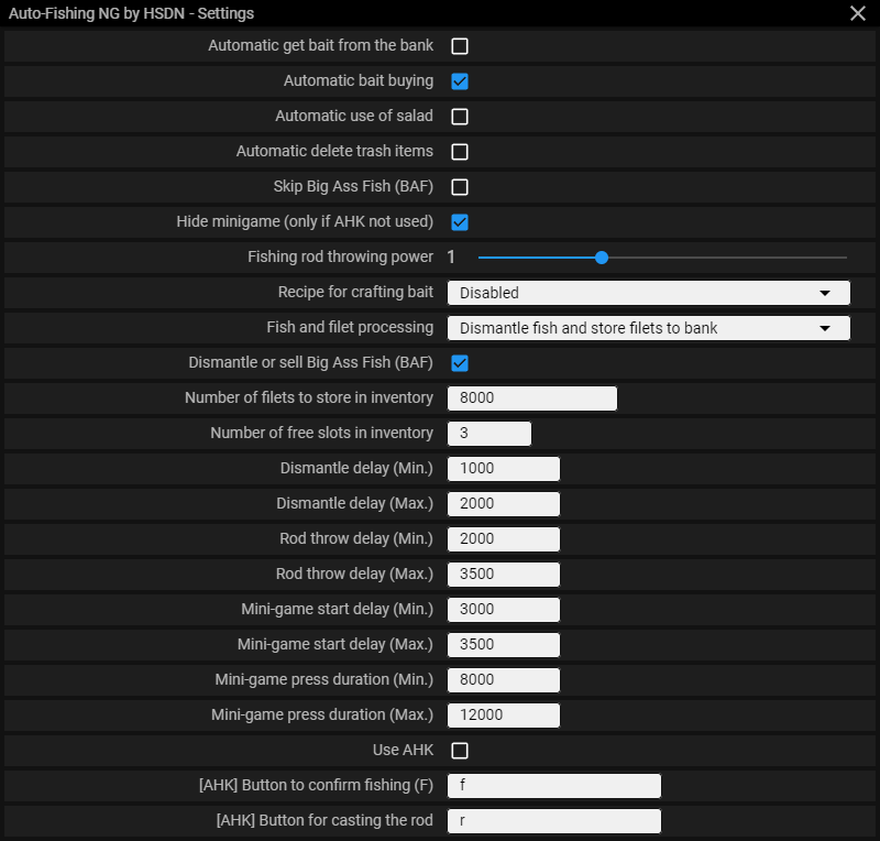 Menu screenshot Auto Fishing NG — Module menu