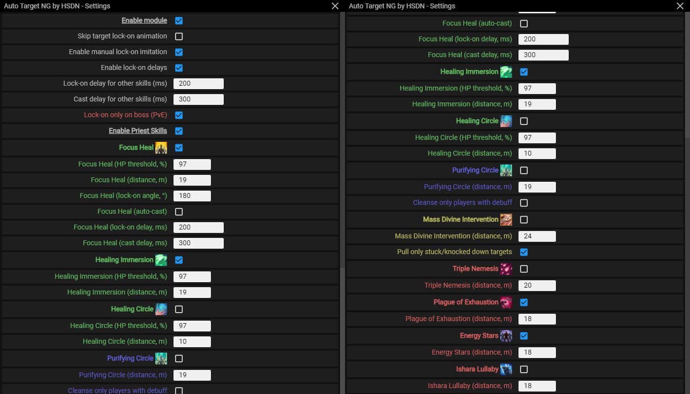 Menu screenshot Auto Target NG — Priest