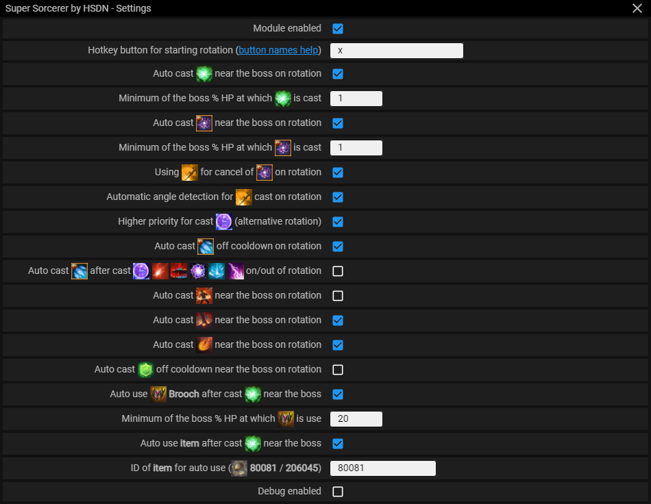 Menu screenshot Super Sorcerer — Module menu