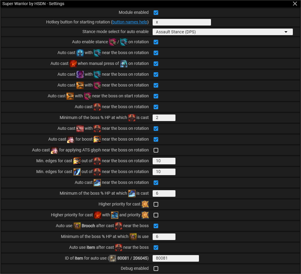 Menu screenshot Super Warrior — Module menu