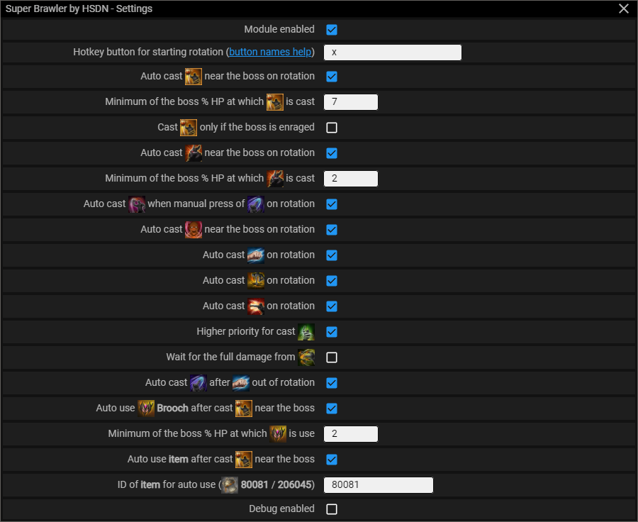 Menu screenshot Super Brawler — Module menu