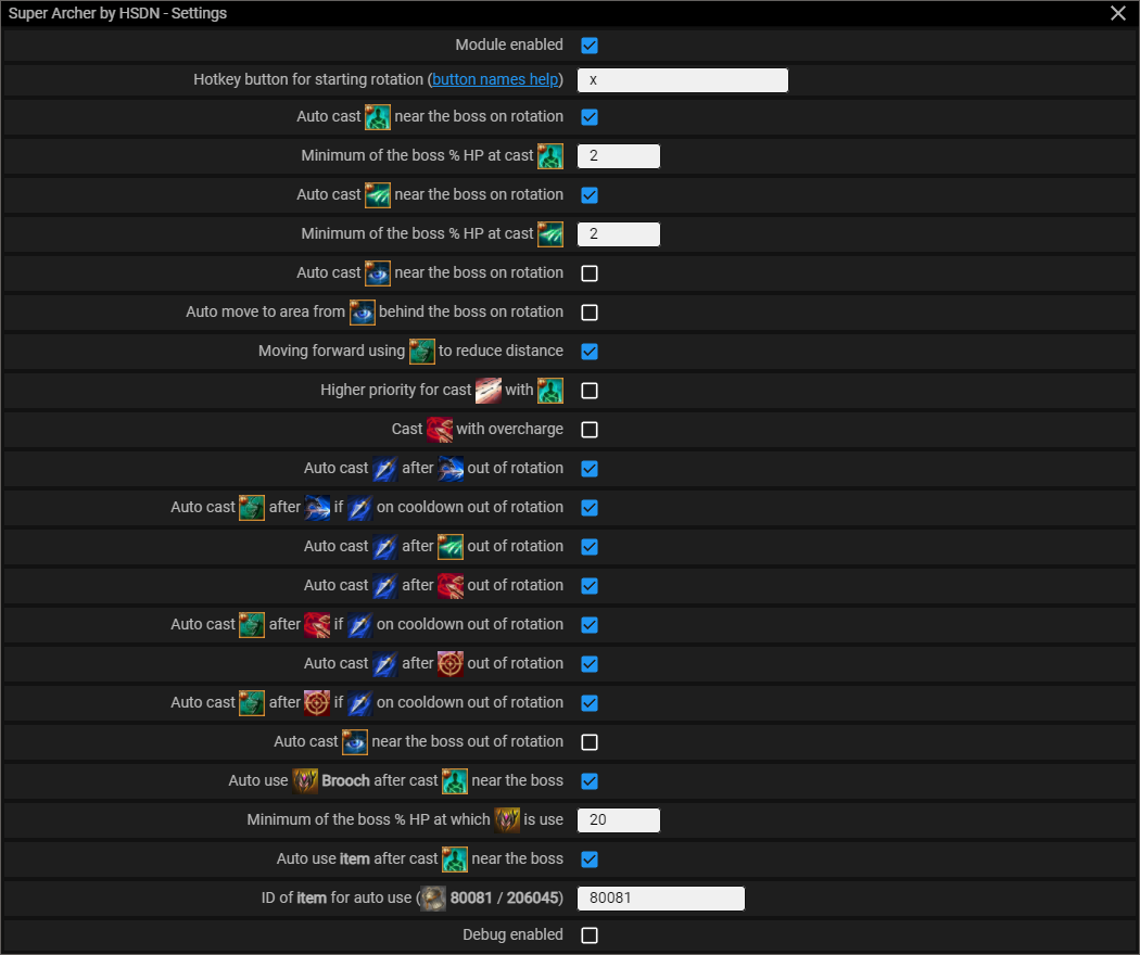 Menu screenshot Super Archer — Module menu