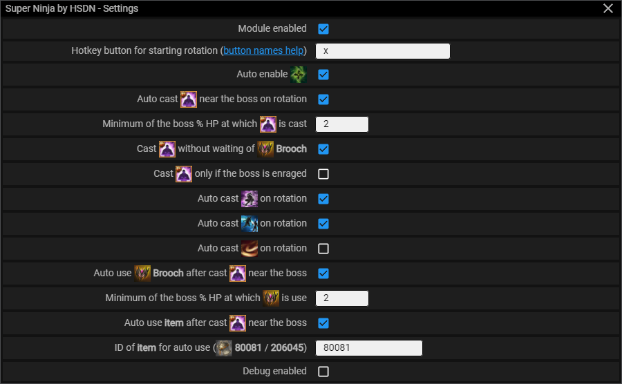 Menu screenshot Super Ninja — Module menu