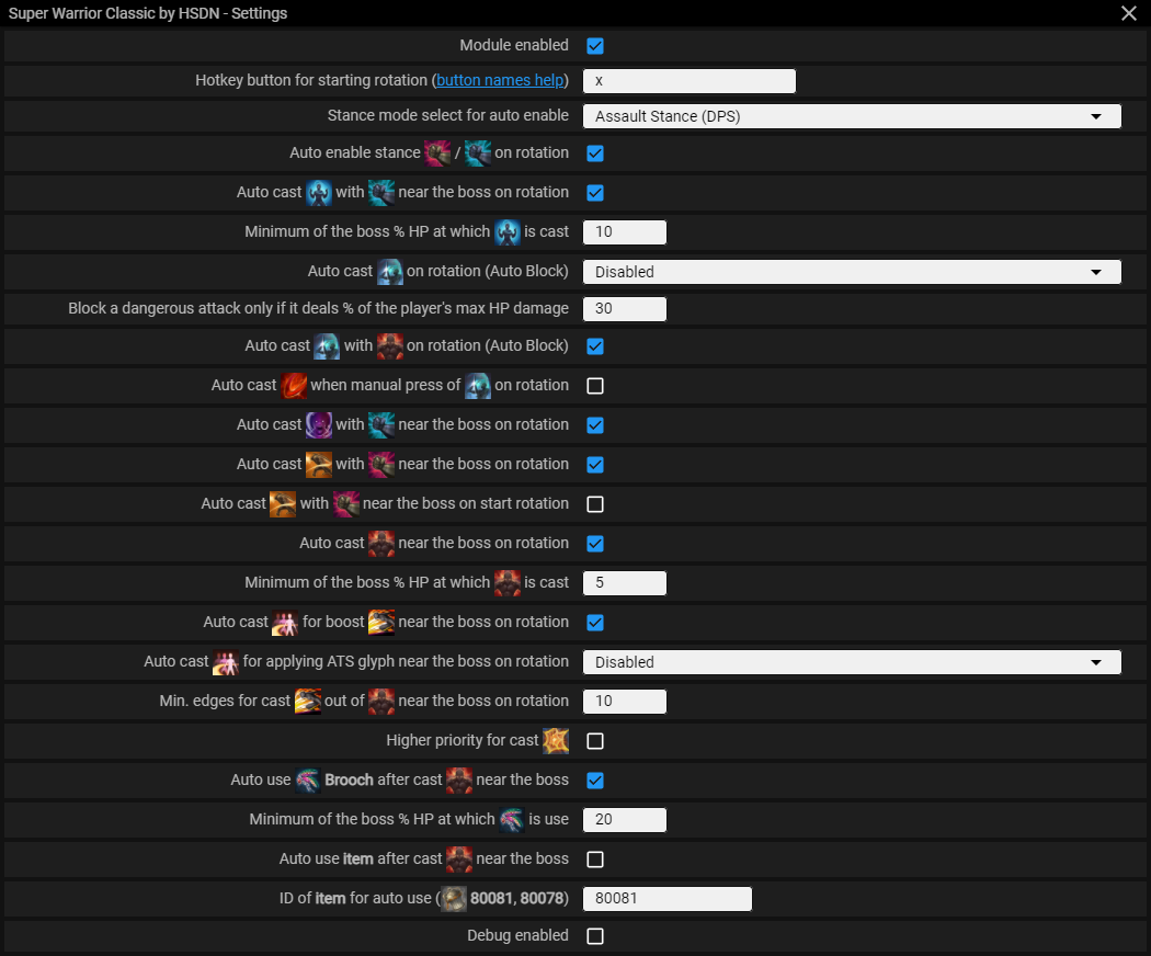 Menu screenshot Super Warrior (for Classic Patch) — Module menu