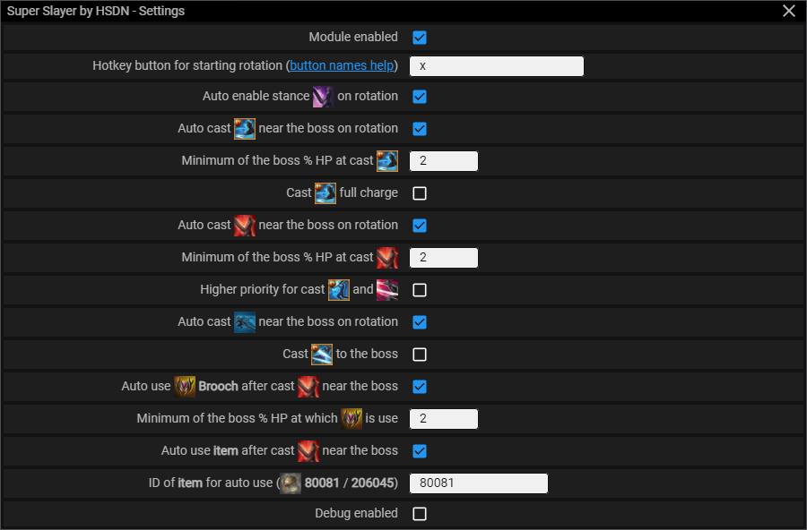 Menu screenshot Super Slayer — Module menu