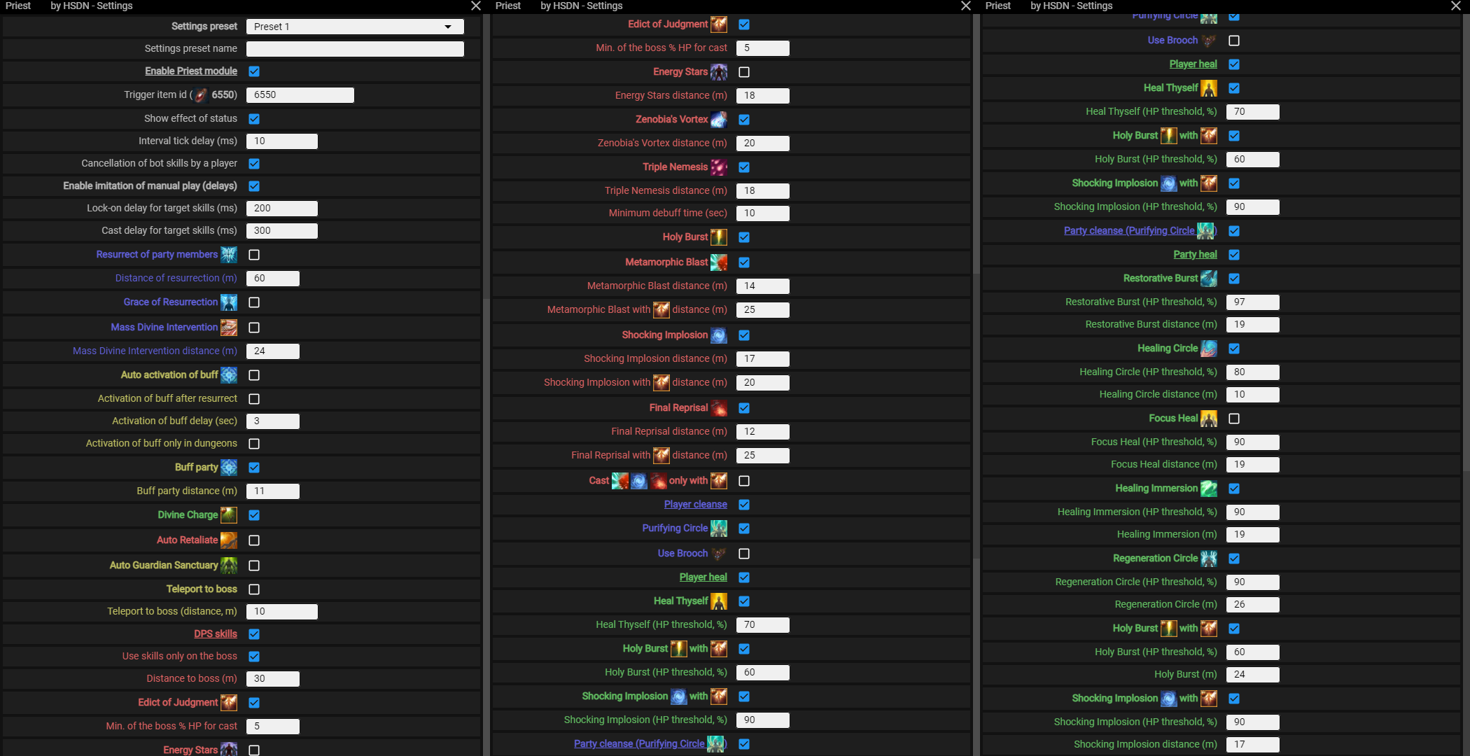 Menu screenshot Super Priest — Module menu