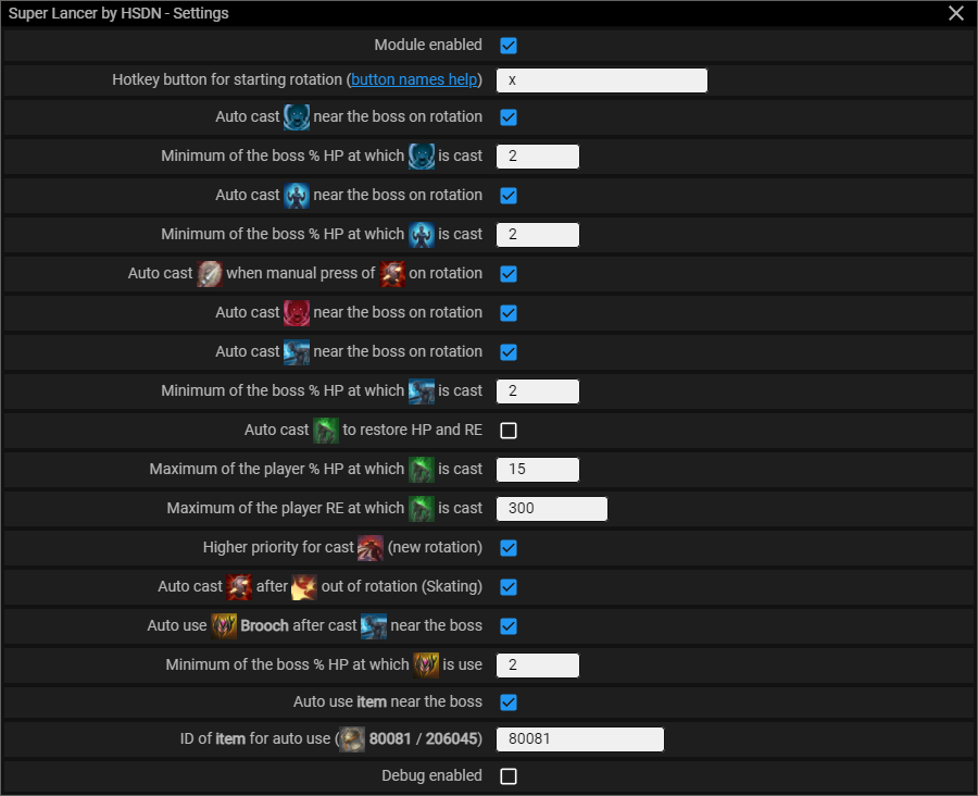 Menu screenshot Super Lancer — Module menu