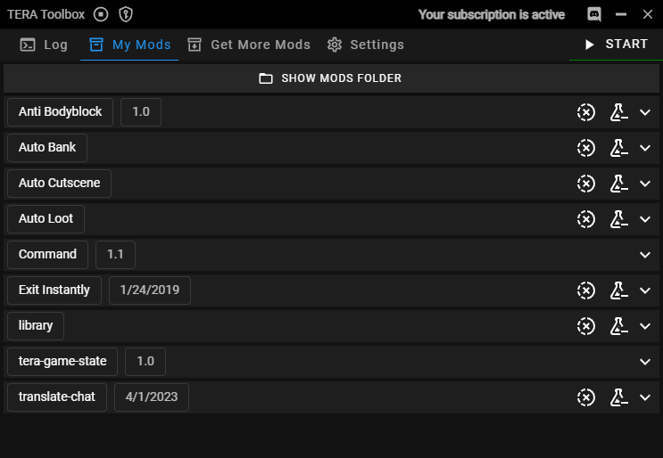 TERA Toolbox interface: main application window
